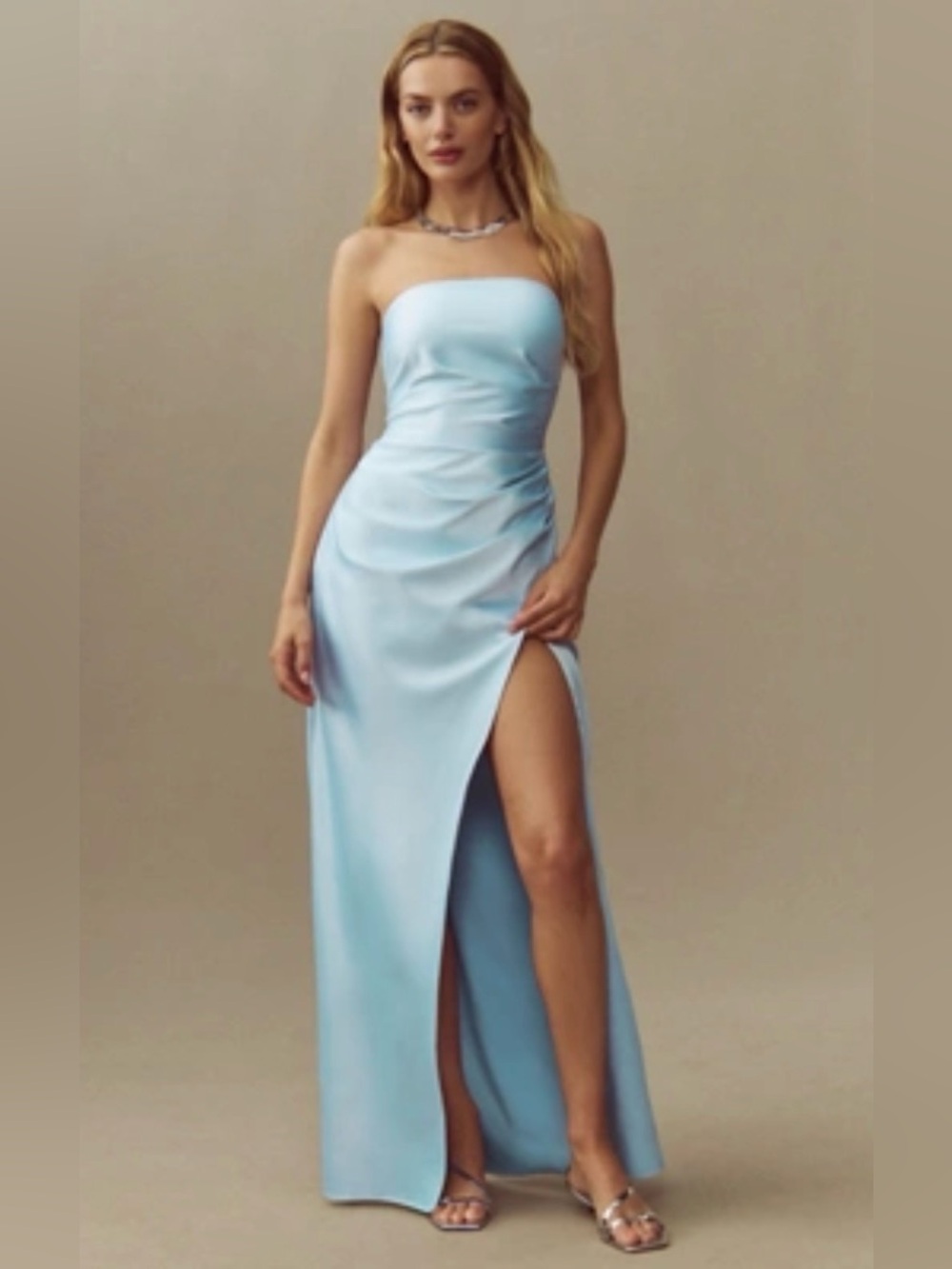 Anthropology BHLDN Danielle Strapless Side-Slit Stretch Satin Maxi Dress NWOT